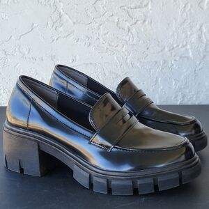 Me Too Women's Blaze Penny Chunky Loafers Skye 7M Black Patent Lug Sole